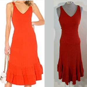 Free People Into You Orange Ribbed V-Neck Midi Dress Women’s Small Tie Wrap Back